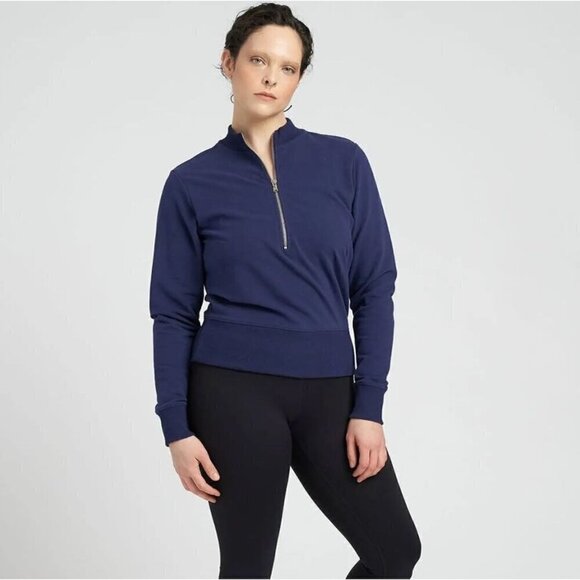 Universal Standard Peachy Terry Half Zip Pullover Vintage Blue Long Sleeve 3XS - Picture 1 of 8